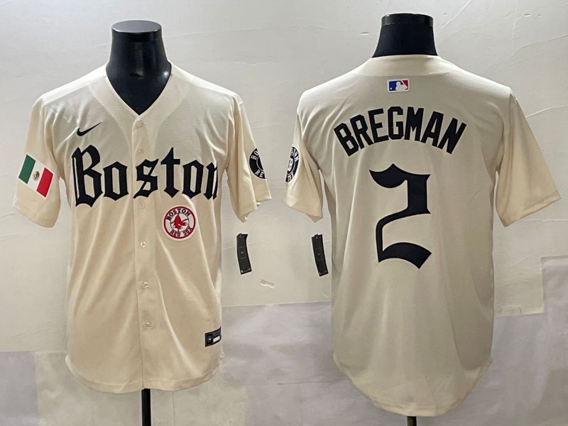Men 2025 Boston Red Sox #2 Bregman Cream Five generations Joint Name Nike MLB Jersey style 18